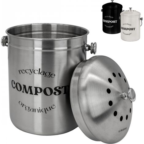 Linxor – Composteur de cuisine 5L en inox – Double filtre anti-odeurs – Design compact pour comptoir – 22 cm de diamètre