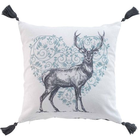 Coussin décoratif avec pompons et imprimé, 40 x 40 cm, coton (1/5)