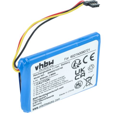 vhbw Replacement Battery compatible with TomTom 1EF0.017.03, 1ET0.052.09, 4EF0.017.00, 4EF00 GPS Navigation System Sat Nav (800mAh, 3.7V, Li-Ion)