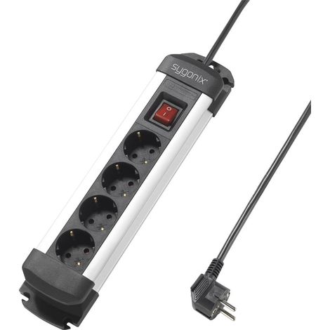 Sygonix SY-4538264 Multipresa con interruttore 4 vie Nero, Argento Schuko 1 pz. (1/5)