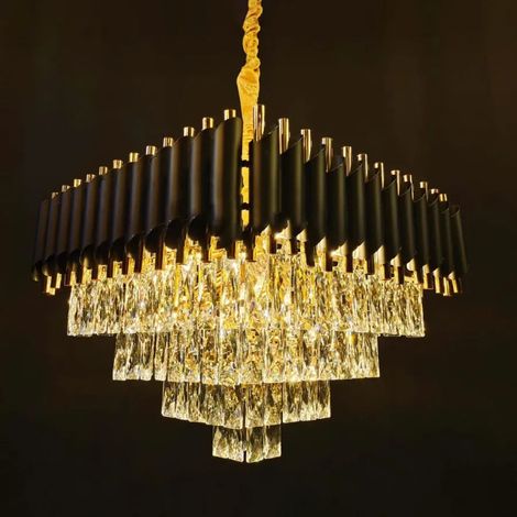 Lustre Cristal 8XE14 48 Dore et Noir Hauteur Reglable (1/4)