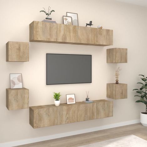 Ensemble de meubles TV 8 pcs-Banc TV-Meuble Télé Chêne sonoma Bois d'ingénierie 349198 (1/5)