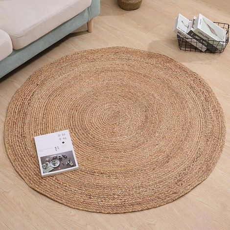 AGE Tapis de salon ou de chambre à coucher, tapis de chevet rond en rotin (1/3)