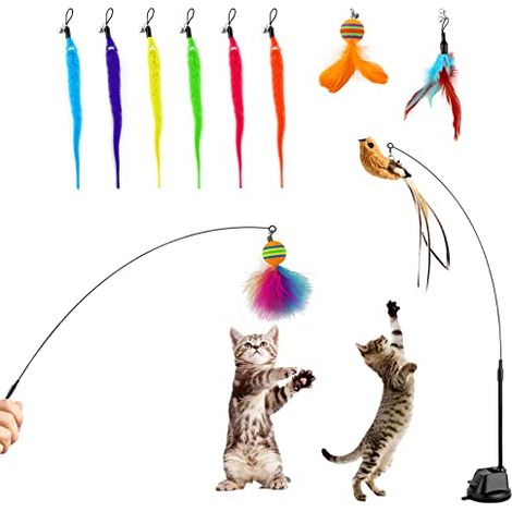 [NUNCA UTILIZADO]Juguetes interactivos para gatos, con cascabel, pluma, pájaro y colgante de oruga (12 unidades) (1/5)