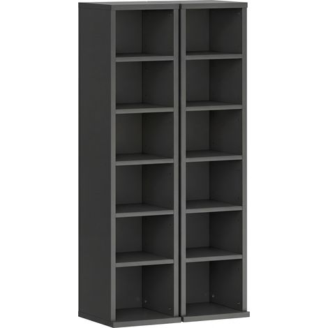 Ensemble de 2 étagères colonnes, meuble de rangement pour CD/DVD, 12 compartiments, 21 x 22,5 x 88,5 cm, capacité de 204 CD, noir (1/5)
