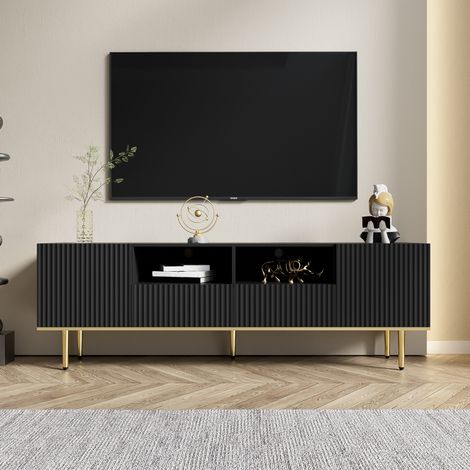 Meuble TV 165x36x55 cm noir et or, 2 tiroirs OKMYHOME (1/5)