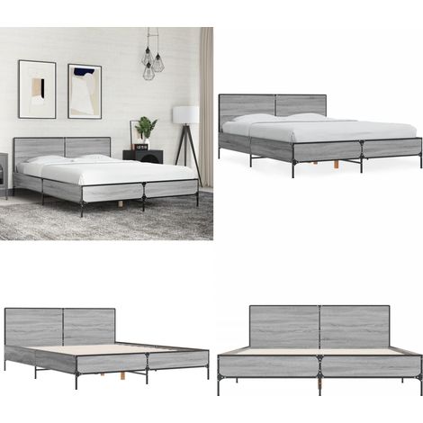 Bettgestell Grau Sonoma 120x200 cm Holzwerkstoff und Metall - Holzbettfassungen - Doppelbett Gestell - Bettrahmen Grau - Boxspringbett Rahmen - Schlafraum Dekoration - Home & Living (1/5)