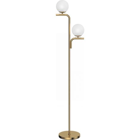 Lampada da terra LED dorata con 2 globi in vetro, 3 temperature di colore, interruttore a pedale (1/4)