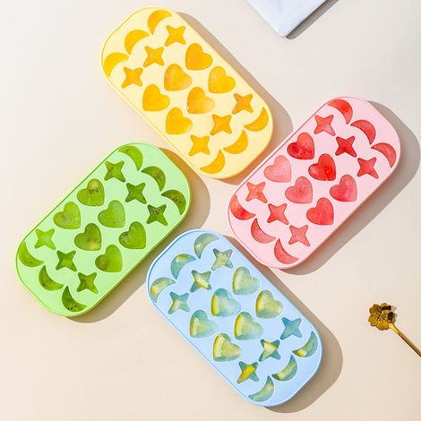 4 pièces de moule à glaçons en silicone avec 3 formes (cœur, étoile, lune) Sans danger pour les aliments et facile à desserrer (1/5)