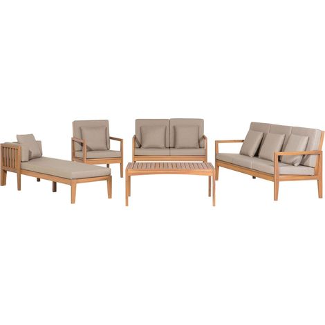 Garden Conversation Set Light Certified Acacia Wood 7 Seater with Grey Cushions PATAJA