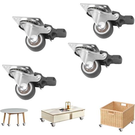 [Produit] Roulette à Plateau avec Frein de Sécurité - 4 Roulettes de 1 Pouce à Rotor 360° en Métal et Caoutchouc Doux + 16 Vis pour Mobilier (1/5)
