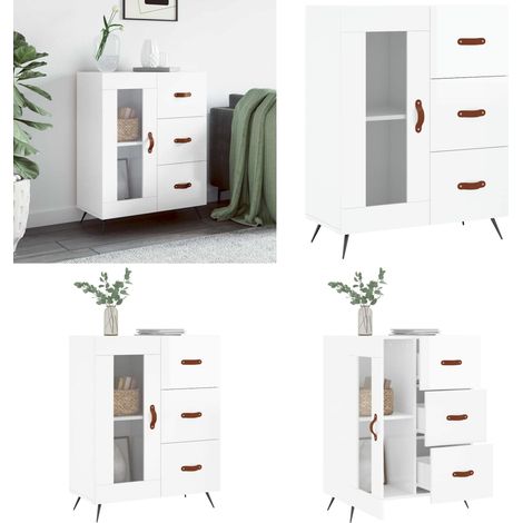 Buffet Blanc brillant 69,5x34x90 cm Bois d'ingénierie - Buffet - Meuble De Rangement - Commode - Mobilier - Design Classique - Home & Living (1/5)