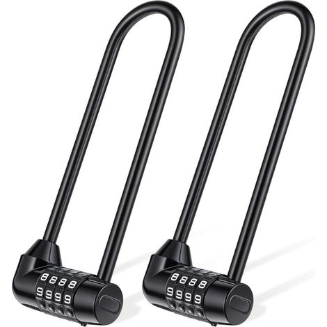Cadenas en U à combinaison, lot de 2, combinaison réinitialisable à 4 chiffres, étanche, convient aux portes et aux clôtures.