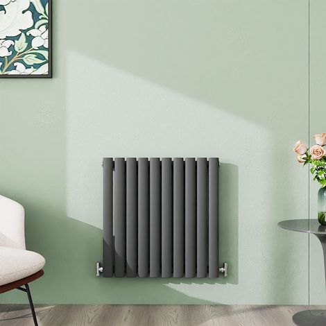 AICA 600x590mm Anthracite Horizontal Designer Radiator Single Oval Column Heating UK