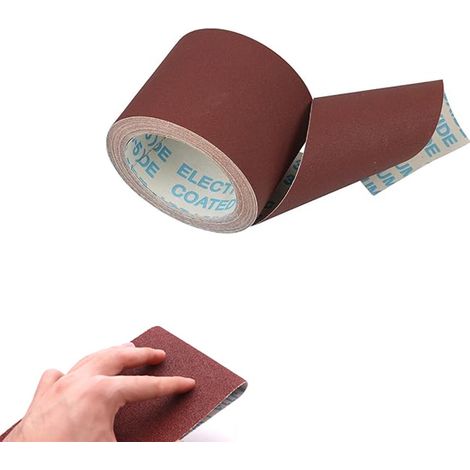 Rouleau de papier de verre 10 cm x 5 m (grain 400), bande abrasive pour ponçage à sec et à l'eau, facile à déchirer, papier de verre flexible pour le travail du bois, la fabrication de meubles, le pol (1/5)