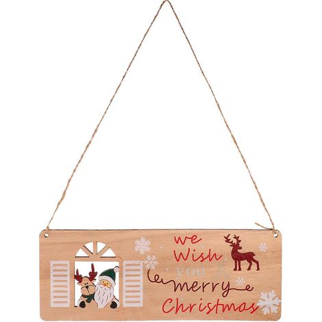 décoration de porte de Noël en bois avec un Père Noël, un bonhomme de neige et un élan, un pendentif amusant pour sapin de Noël classique à suspendre au mur.-2910.50.5cm