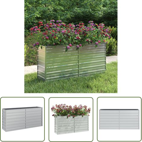 The Living Store Lit surélevé de jardin 160x40x77 cm Acier galvanisé Argenté - Jardinière Métallique - Pot De Fleurs Extérieur - Bac De Plantation - Décoration Jardin - Fleurissement Balcon (1/5)