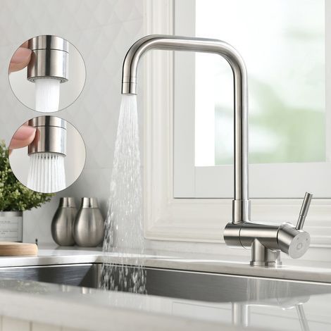 CECIPA Mitigeur Cuisine Rabattable avec 2 Jets aux Choix Robinet Cuisine Sous Fenêtre Robinetterie Cuisine Pliable Bec Orientable 360° Mitigeur Evier Rabattable Fenêtre en Laiton Acier Inox 304 (1/4)