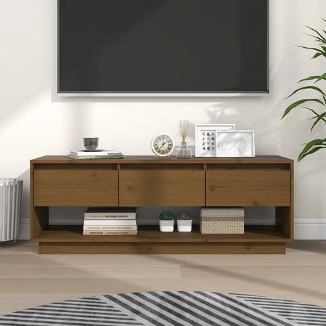 Meuble TV Marron miel 110,5x34x40 cm Bois de pin massif (1/5)