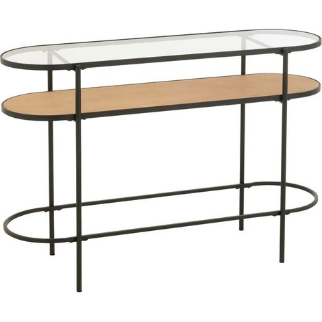 Console 2 niveaux 120x36x75 cm en verre, bois et métal noir - GAIRLY (1/5)