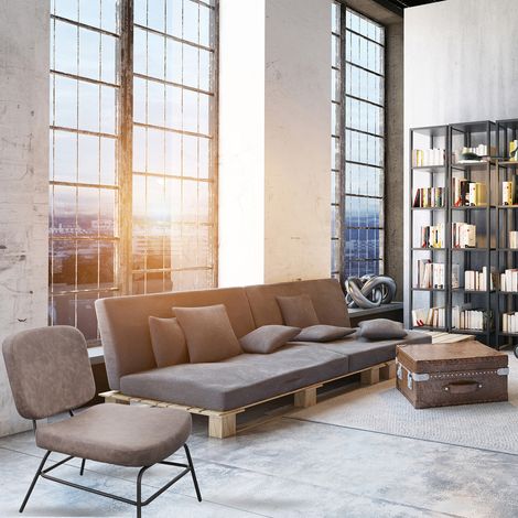 The Home Deco Factory – Fauteuil relax en tissu gris – Design graphique – Confort optimal – Pour intérieur moderne – Dimensions 80x90x100cm (1/5)