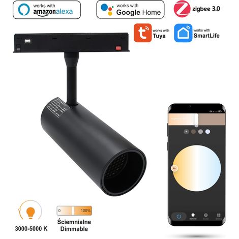 Faretto LED WiFi Zigbee da 12W per binari magnetici SMART TRACK 48VDC 3000-5000K dimmerabile (1/5)