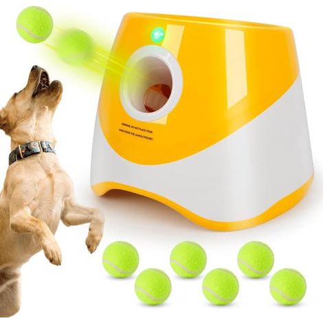 BelleRise - Lanceur de balles automatique rechargeable pour chiens petite et moyenne taille, jouet interactif avec 6 balles, 3 à 9 m (1/5)