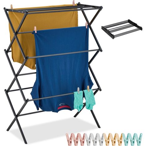 Tendedero plegable con pinzas, 6 niveles