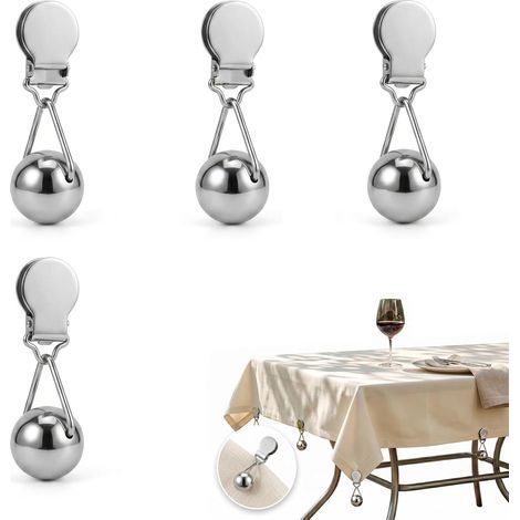 4 pesi per tovaglie da esterno - Perline in acciaio inossidabile con clip che non danneggiano il tessuto - Pesi antivento per tende, giardino, balcone e picnic (74 g ciascuno) (1/5)