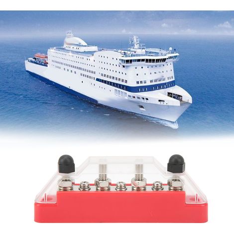 48V 150A 7-Kanal-Sammelschiene mit 4-poligem Batterieklemmenblock und Abdeckung, geeignet für Autos und Boote (mit Innenverpackung aus Luftpolsterfolie). Rot. (1/5)