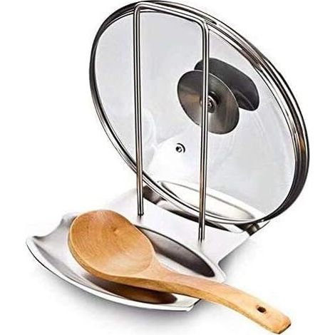 Étagère à couvercles de casseroles et cuillères en acier inoxydable, support de rangement pour ustensiles de cuisine, décoration en acier inoxydable