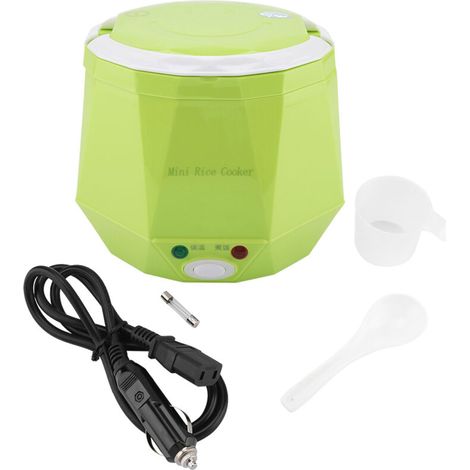Olla arrocera y vaporera portátil de 12 V – 100 W, capacidad de 1,3 L, verde, para coche o camping.