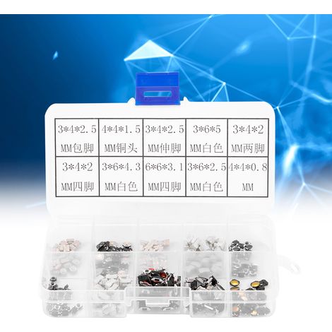 250 Boutons-Poussoirs Tactiles Micro Switch pour Télécommande Voiture avec Boîte de Rangement