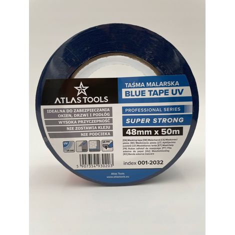 Cinta adhesiva azul Atlas Tools PRO, súper resistente a los rayos UV, 14 días de duración, 48 mm/50 m. (1/5)