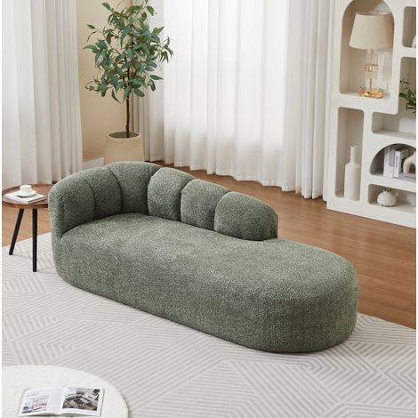 Chaise longue curvada de chenilla verde, 204 x 87 x 66 cm, sin reposabrazos DESVIAE (1/5)