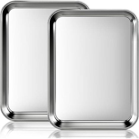 Ensemble de deux plaques de cuisson en acier inoxydable - une plaque de cuisson (18,5 x 13,5 x 2 cm) - saine, non toxique, facile à nettoyer, compatible lave-vaisselle. (1/5)