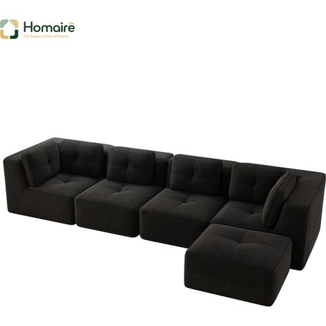 Canapé modulable en velours côtelé noir avec accoudoirs 386 x 177 x 69 cm HOMAIRE (1/5)