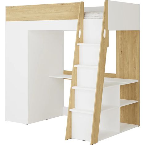 Letto a soppalco 90 x 190 cm con armadio e scrivania Naturale e bianco - ARMONESA (1/5)
