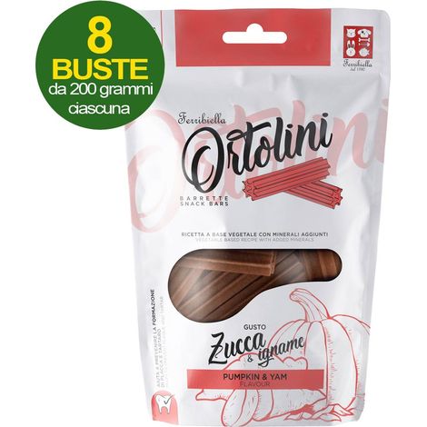 Snack Barrette per cani Ortolotti gusto zucca e igname misura Large 8 buste da 200 g ciascuna