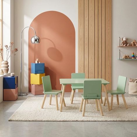 Table rectangulaire enfant bois de pin 4 assises vert - Judith