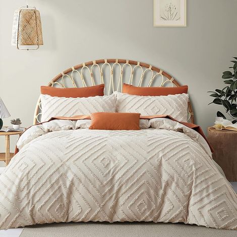 Parure de lit Tuftée Bohème 220x240 Beige et 2 Taies d'oreiller 65x65 (1/5)