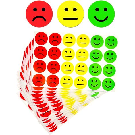 1200 Autocollants Émotions Ronds - 50 Feuilles Papier - Visage Souriant Triste Neutre - Récompense Scolaire et Suivi Humeur - Rouge Jaune Vert 2,5 cm (1/5)
