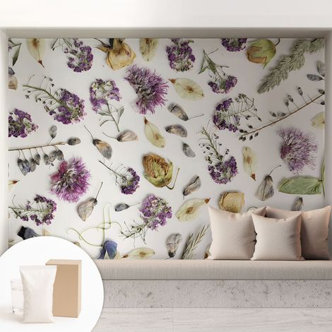Tapete Vliestapete mit Kleber für Wohnzimmer Schlafzimmer Küche - Wanddekoration Getrocknete Blumen 208x146 cm (1/5)