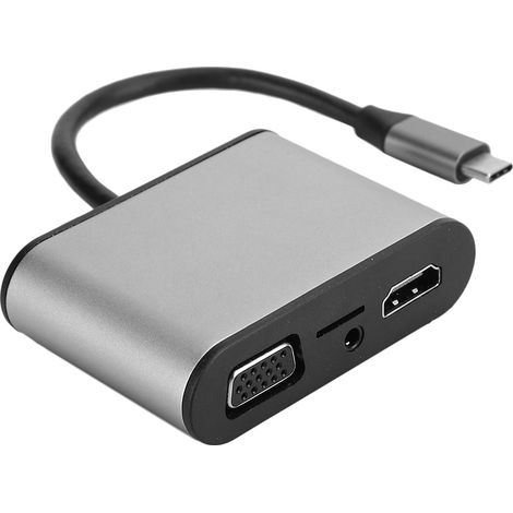 Hub USB-C 8 en 1 Gris Station d'extension multifonctionnelle Connecteurs Type-C vers HDMI+VGA+PD (1/5)