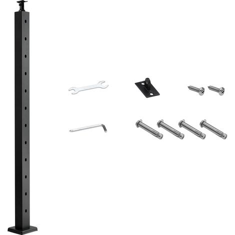 Poteau de Garde-corps en Câble, 42x1x2 Pouces, Trous Pré-percés à 30°, Inox avec Supports Horizontaux et Courbes, Noir, Lot de 1 (1/5)