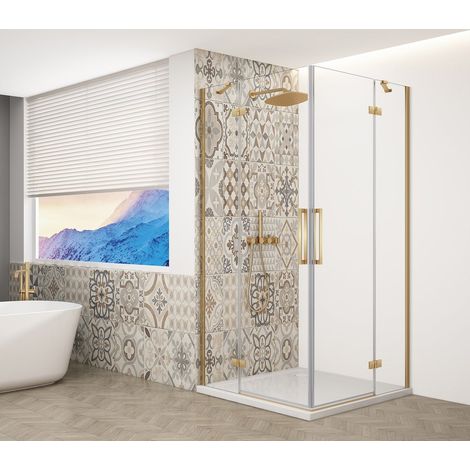 Paravent carré TRINITY GOLD MATT 800x800mm, coin, verre clair (1/4)