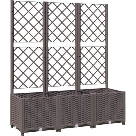 Vaso per fioriera aiuola rialzata piante fiori terrazza giardino con traliccio 120 x 40 x 136 cm PP marrone 020038236