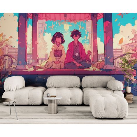 Papier peint Anime – Couple anime en kimono japonais - 150 x 250 cm (1/2)