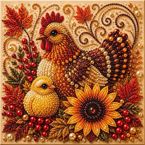 1 pièce DOWMOO Citrouille d'Halloween Perle Diamant Art Créatif 3D Perles Artisanat Décoration Murale Poule et Poussins (1/5)