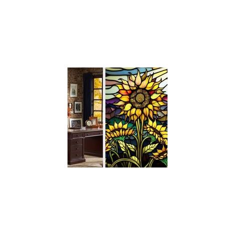 Lámina para ventanas de privacidad de 45 x 100 cm para hogares, con estampado de girasoles coloridos, removible, resistente a los rayos UV y con aislamiento térmico.